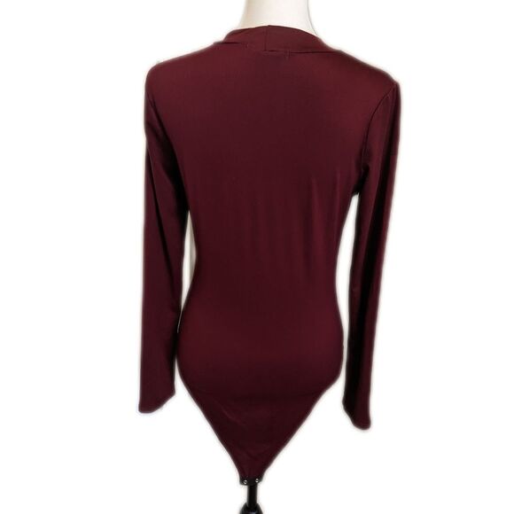 Gaze mock turtleneck burgundy maroon long sleeve bodysuit, M - Picture 2 of 4